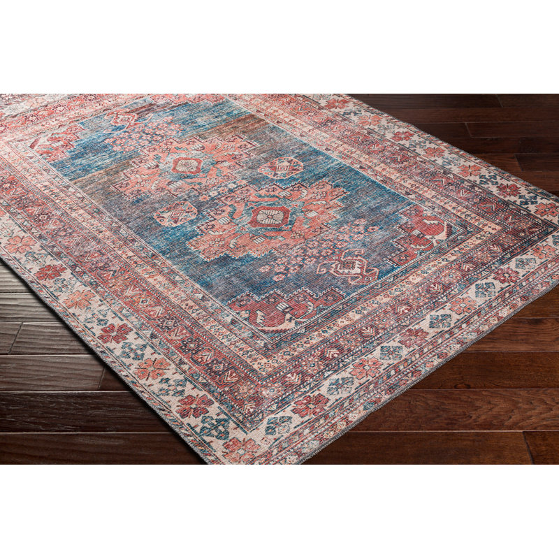 Langley Street Bria Machine Washable Oriental Blue/Dusty Coral Area Rug